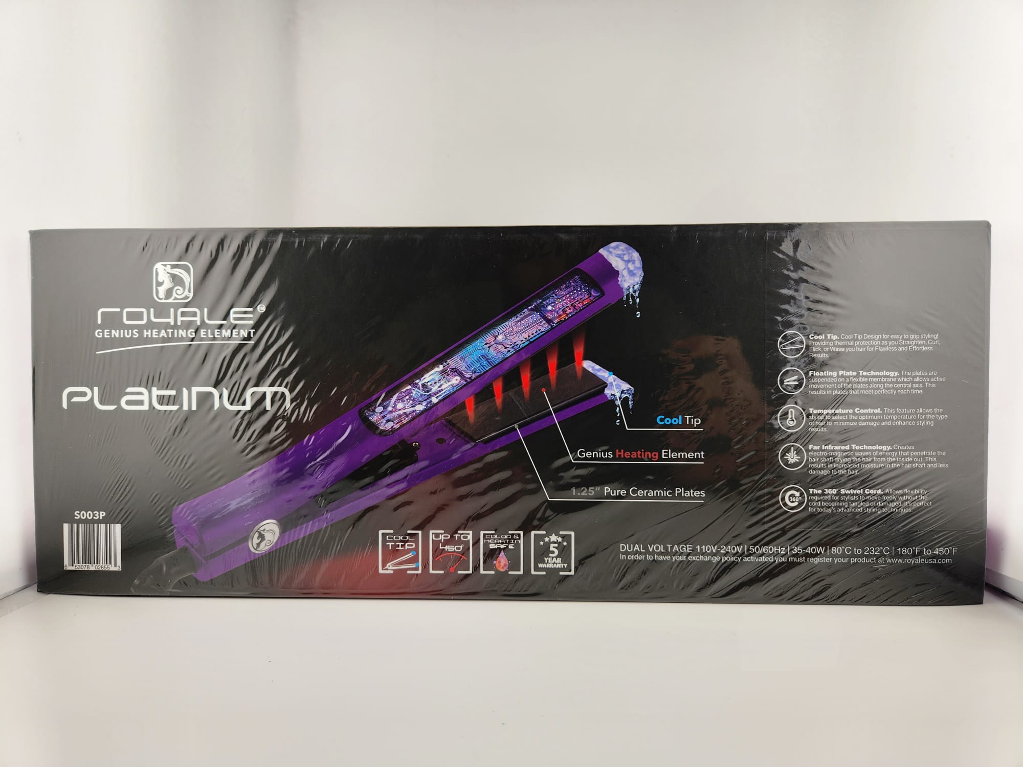 Royale Flat Iron Ceramic Plates 1.25" Platinum Collection Purple